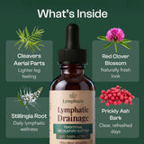 What's inside Lympharis: cleavers, red clover, stillingia, prickly ash